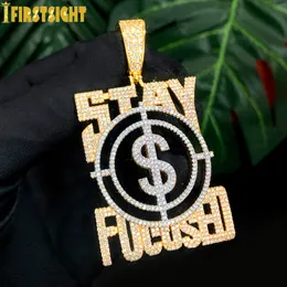 Charms isade ut bling bokstäver förblir fokuserade hänge halsband guldfärg cz zirkon us dollar pengar charm mäns kvinnor hip hop smycken 230626