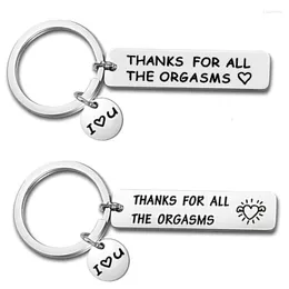 Nyckelringar rostfritt stål nyckelkedja tack för alla orgasmer par humor gåva diy tillbehör titanium nyckelring