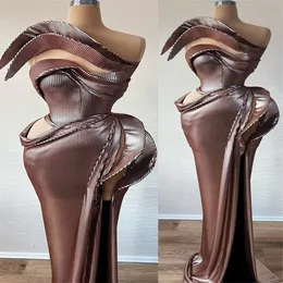 2023 Aso Ebi Brown Sheath Prom Dress One Shoulder Evening Formal Party Second Reception Birthday Bridesmaid Engagement Gowns Dresses Robe De Soiree ZJ635
