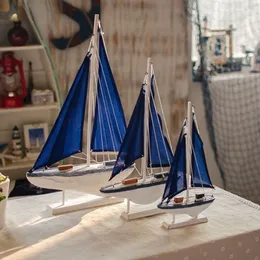 Model Set Mavi Ahşap Saling Gemi Modeli Mediterranean Tekne Süsleri Ev Deniz Dekor El Sanatları 230625