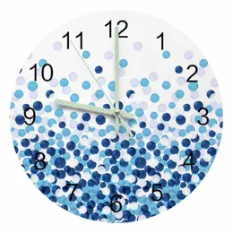 Relógios de parede Farmhouse Aquarela Dot Gradient Blue Navy Luminous Point Clock Ornaments Home Round Silent Living Room Decor
