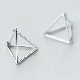 Brincos de Prata Esterlina 925 Europa e América Minimalista Geométrico 3D Triângulo Oco para Mulheres Brinco Cor de Ouro Rosa