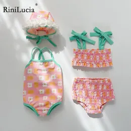 Zwei Stücke RiniLucia Sommer geboren Baby Mädchen Split Badeanzüge Floral Koreanischen Stil Strand Urlaub Kleinkinder Plissee Bademode Kinder Kleidung 230626