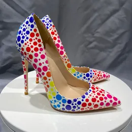 Fashion Polka Dot Colorful Graffiti Print Women Pumps High Heels Pointed Toe Shoes Holiday Street Style Big Size 42 43 44 45