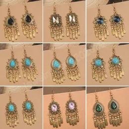 Big Vintage Golden Color Metal Drop Earrings for Women Ethnic Tassel Flower Dangle Long Earrings Party Fashion Jewelry Gifts