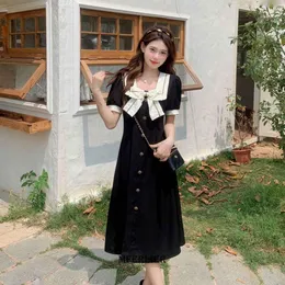 Dresses Large Size 6xl 150kg Summer Dress for Women Short Sleeve Loose Vintage Dresses Ladies Casual Large Bow Neck Black Sweet Dress