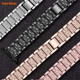 クリスタルラウンド光沢のあるブレスレットリストバンドApple Watch Band 38mm 40mm 41mm 42mm 44mm 45mm Sigh Bling Diamond Jewelry Metal Strap Bands for IWatch8/7/6/5/4/3/2/2/