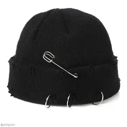 BeanieSkull Caps Harajuku Brooch Beanies Hats Ripped Holes Knitted Hats Plain Spring Autumn Winter Soft Cotton Warm Caps Men Women Hip Hop 230626