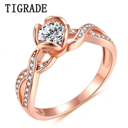 Solitaire Ring Tigrade 925 Sterling Silver Ring Rose Gold Color Woman Infinity AAA CZ Wedding Band förlovningsring Anel Feminino årsdag 230626
