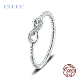 Pierścień Solitaire Cluci 100% 925 Sterling Srebrny Twisted Pierścień Biżuteria Infinity Love Pierścień cyrkonu dla kobiet