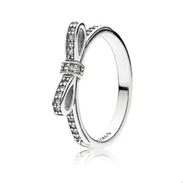 Bague empilable avec nœud classique pour Pandora Real 925 Sterling Silver Rings Bijoux de fête pour femmes filles soeurs cadeau cristal diamant bague de luxe avec coffret d'origine