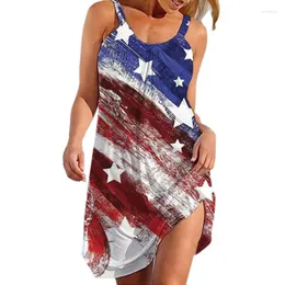 Casual Dresses Women Sleeveless Halter Flowy Long For Tank Dress Vintage Sunflower American Flag Printed Flared Hem Loose Beach Sundres