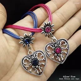 Pendant Necklaces Fashion Vintage Silver Heart Traditional Color Edelweiss Necklace Women Charmring Korean Rope Choker Oktoberfest Jewelry