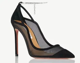 Elegante Summer Secret Aquazzurs Affair Pump Mulher Mesh Surface Sandálias Sapatos Dedo De Couro Mule Caminhada Salto Alto Lady Sandalias