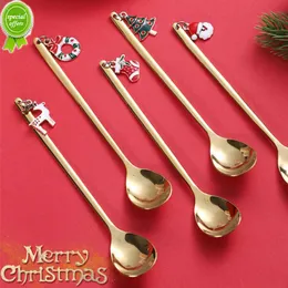 New Christmas Spoon Dinnerware Santa Claus Xmas Tree Pendant Spoon for 2023 New Year Christmas Party Gifts Dessert Coffee Teaspoon