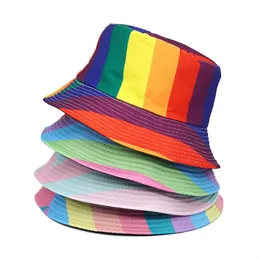 Skąpy brzegowe czapki Summer Fisherman Hat Reversible Harajuku wiadra czapki dla kobiet mężczyzn ulicy Hip Hop Cap Rainbow Kapelusz rybacki 230626