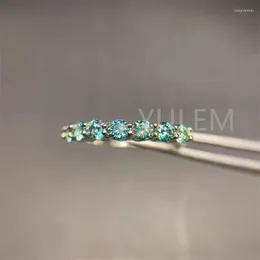 클러스터 링 그린 Moissanite 웨딩 밴드 스털링 실버 VVS1 다이아몬드 하프 영원 Stackable Ring For Women