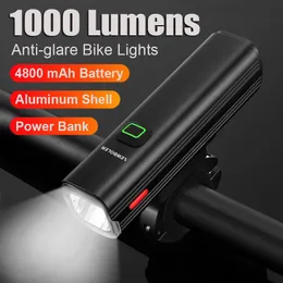 バイクライトBoler Bicycle Light Front 1000Lumen 4800MAH防水懐中電灯USB充電MTBロードサイクリングランプアクセサリー230625
