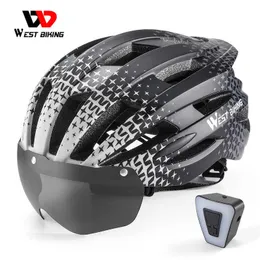 Cycling Helmets WEST BIKING MTB Cycling Helmet Lightweight Ectric Bike Goggs Helmet Triathlon Racing Bike Safety Helmet With D Rear Lights HKD230626