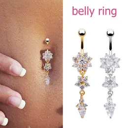 Navel Bell Button Rings Navel Belly Button Rings Crystal Flower Dangle Bar Barbell Body Piercing Jewelry Gifts NOV99 230626
