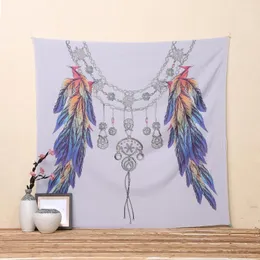 Tapisserier Ciled Vackert Boho -halsband med fjädrar Mandala Tapestry Wall Hängande filtmatta