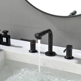 Badrumsvaskkranar matt svart för 3 håls utbredd bassängkranar toalett 2 handtag och kallt vatten