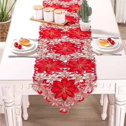 Runner da tavola doppio spessore rosso rustico intaglio ricamato floreale runner decorazioni natalizie di alta qualità per la casa 230625