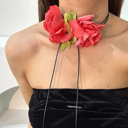 Långa repkedjor med blommor bowknot choker halsband för kvinnor elegant snörning krage på nacktillbehör mode smycken kvinnlig