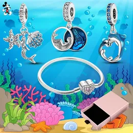 För Pandora Charm 925 Silver Pärlor Charms sjöjungfru Dolphin Starfish Set Sea Life Animal Charm Set