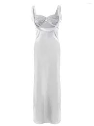 Casual Dresses JBEELATE Women Summer Cowl Neck Satin Long Dress Cut Out Sleeveless Cocktail Party Midi White Small