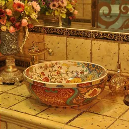 Europe Vintage Style Ceramic Art Basin Sinks Counter Top Wash Basin Badrumsfartyg Sänker Vanities Hand Tvätt