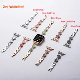 Роскошные блестящие ремешки для часов с бриллиантами для ремешков Apple Watch 49 мм 45 мм 38 мм 40 мм 42 мм 44 мм металлический женский блестящий ремешок Clover iwatch Series Ultra 8 7 6 5 4 3 2 1 SE из нержавеющей стали