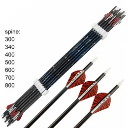 Bow Arrow 12PCS Archery Pure Carbon Arrow Spine300 340 400 500 600 700 800 75gr Point Compound Bow Recurve Bow Longbow HuntingHKD230626