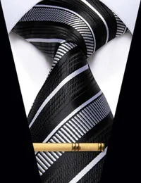 Papillon Cravatta a righe di lusso per uomo Jacquard Cravatta bianca nera con set di clip Accessori per abiti maschili Shrit Corbatas Para Hombre Gift