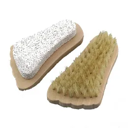 Escova de cerdas naturais esfoliante para pés removedor de pele morta pedra-pomes escovas de limpeza de pés de madeira massageador de spa JN26