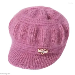 Visors Winter Visor Hats Thicker Short Brim Knitted Cap Girls Autumn Metal Embellish Solid Hat Warmer Soft Bonnet Casual For Women