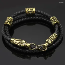 Bangle Nordic Viking Leather Armband Pärlor Dragon Head Silver Jewelry Men Fashion Gift Melv22