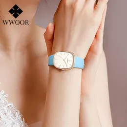 Zegarki damskie marka Wwoor Watch Watch Blue Montre Femme Ultra-Thin Fashion Relojes Para Mjer Luksusowe kobiety małe zegarek na nadgarstku Relij Mjer 230626