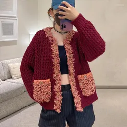 Women's Knits Women's Runway Cardigan Women Fashion Sweater Coat Ladies Cotton Knitted 2023 Autumn Winter Wind Red Outwear With Tassel