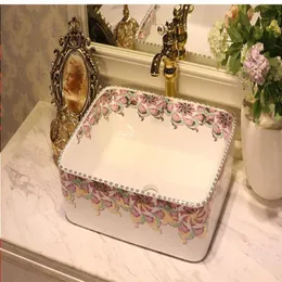 Lavabo rettangolare in ceramica per bagno Jingdezhen Lavabo da appoggio in porcellana Lavabo da appoggio Lavelli da bagno Lavandino lavabo Cqrie