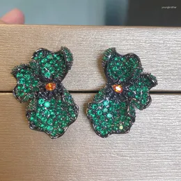 Studörhängen Bilincolor Fashion Green Flower Earring for Women Wedding