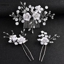 Grampos de cabelo flor branca pentes para casamento de noiva simples em forma de u varas garfos acessórios de cabeça de pérola acessórios de joias de noiva