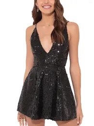 Abiti Casual Donna S Glitter Paillettes Mini Abito Senza Maniche Y2k Cinturino per Spaghetti Taglio Basso Corto Festa Compleanno Clubwear (B Nero L)