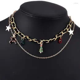 Hänghalsband zhini punk guld färgkedja choker för kvinnor enkel tecknad söt julhalsband bröllop smycken gåva