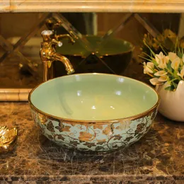 Luxuriöse runde Jingdezhen Factory direkt Kunst handbemalte Keramikkunst Keramikwaschbecken Ogxsu