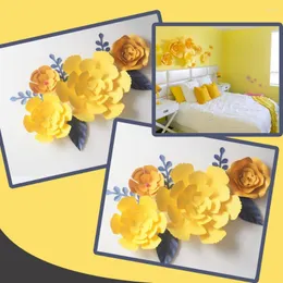 Декоративные цветы DIY желтый гигантский бумажный фон искусственный цветок ручной работы 4 шт. Листья 5 шт.