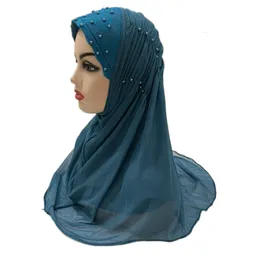 Hijabs Doppelschichtige Mesh-Perlen Hijab Turban Muslimische Frauen Instant Schal Amira Schleier Mode Hut Islamische Tücher Wrap Pull On Cap 230626