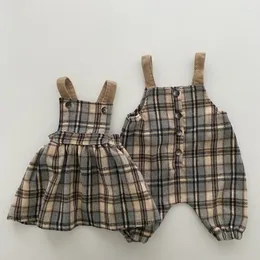 Mädchen Kleider Schwester Bruder Passende Kleidung Born Kids Baby Junge Strampler Trägerhose Kleid Familienoutfit