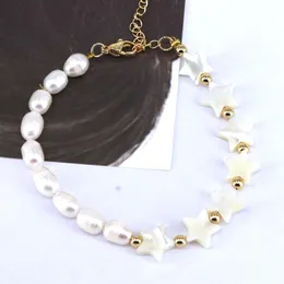 Armband 5st Ny design White Freshwater Pearl Bangle Star / Heart Shell Beads Charm Armband för kvinnor smycken 2021 flickvän gåva