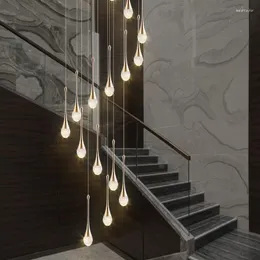 Pendant Lamps Stair Chandelier Creative Soft Light Compound Restaurant Villa Revolving Stairwell Long
